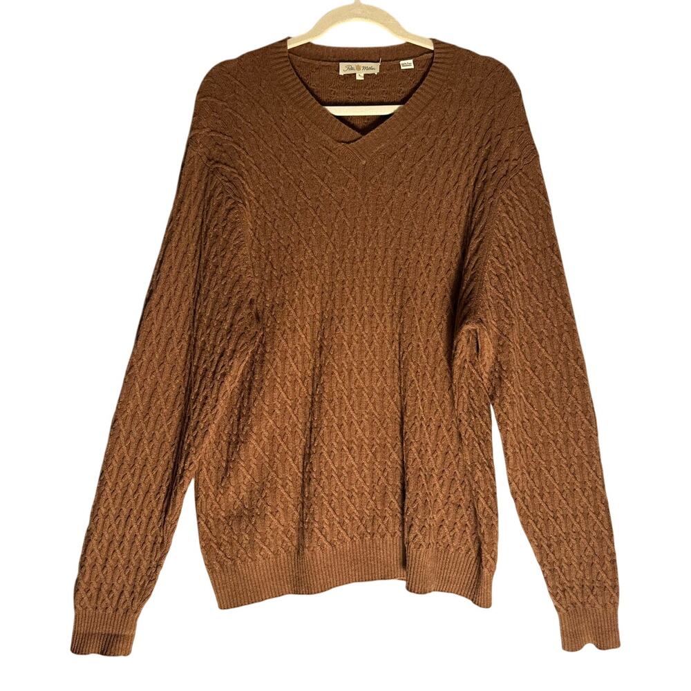 Peter Millar 100% Cashmere Cable Knit‎ Sweater Jumper Men's Sz L Brown Luxury